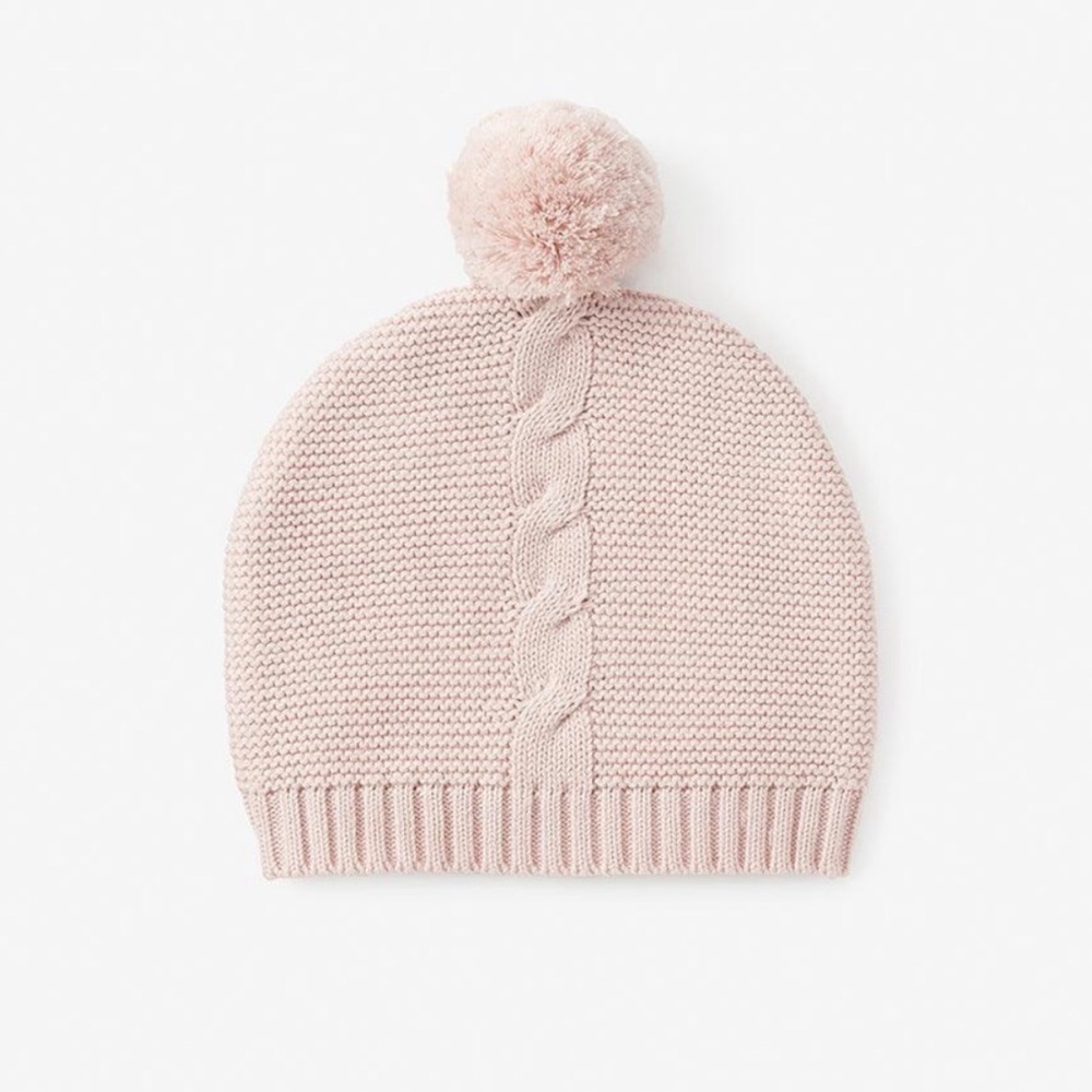Elegant Baby Pink Knit Pom Pom Hat 0–12M 100% Cotton EUC
